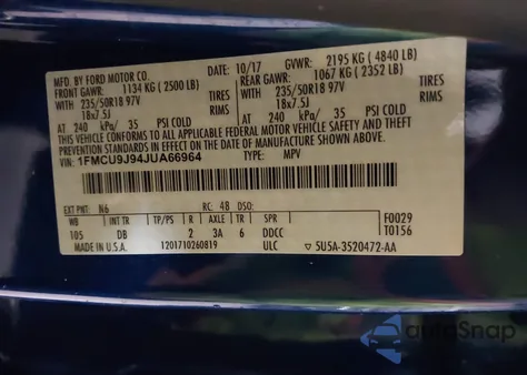 2018 Ford Escape Titanium из США, поврежденный, VIN 1FMCU9J94JUA66964